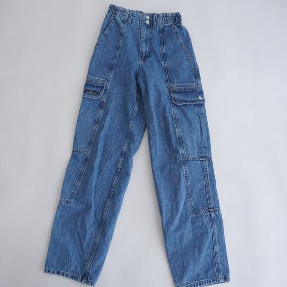 Urban Outfitters BDG Mid Wash Blaine Cargo Elastic Waist Relax Tapered Jeans 25 - Picture 1 of 13